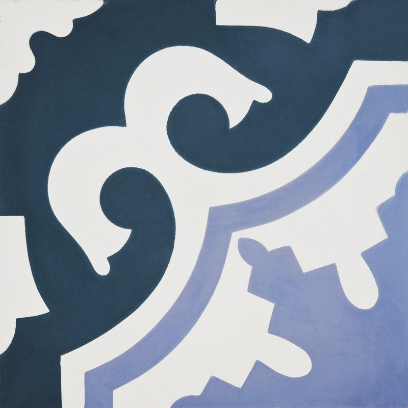 Tanger 8" x 8" Cement Patterned Wall & Floor Tile, White/Navy Blue