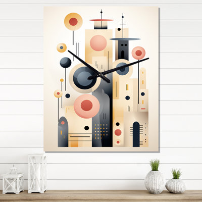 Minimal Circular Geometrics In Faded Retro Colors - Modern Midcentury Wall Clock Oversized