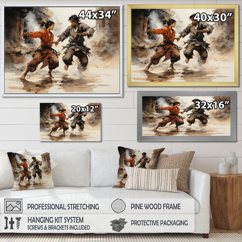 Marcetta China Art Kung Fu I - reproduction d'art, H 12 po x l 20 po x P 1 po, Cadre simple noir