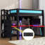 Lit mezzanine avec bureau et garde-robe, structure de lit mezzanine avec DEL pour jeux vidéo, port USB intégré-1685095507