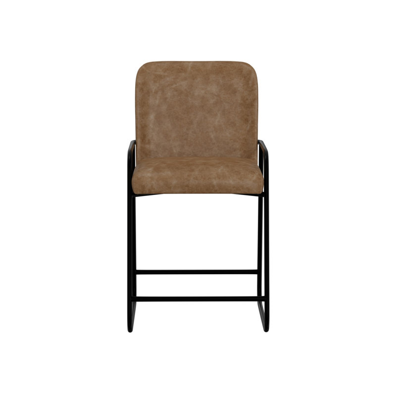 Chaise Suze, dossier arqué, Tabouret de comptoir (siège d'une hauteur de 24 p, Brun cognac