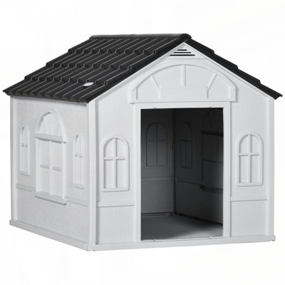 Niche pour chien en plastique PawHut, résistante à l'eau, intérieur et extérieur, avec porte, facile à assembler, pour chiens de taille moyenne et petite, gris