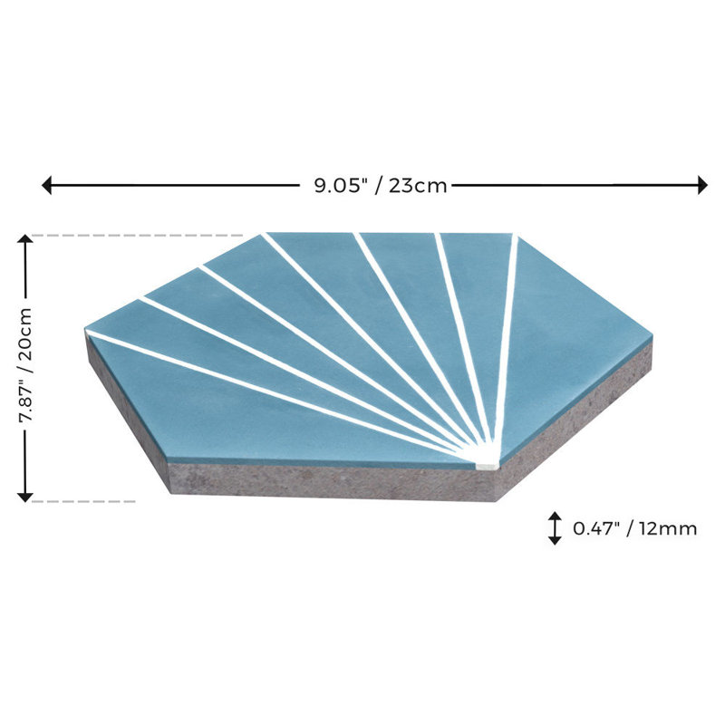 Spark C 7.87" x 9.09" Cement Patterned Wall & Floor Tile, Stone Blue