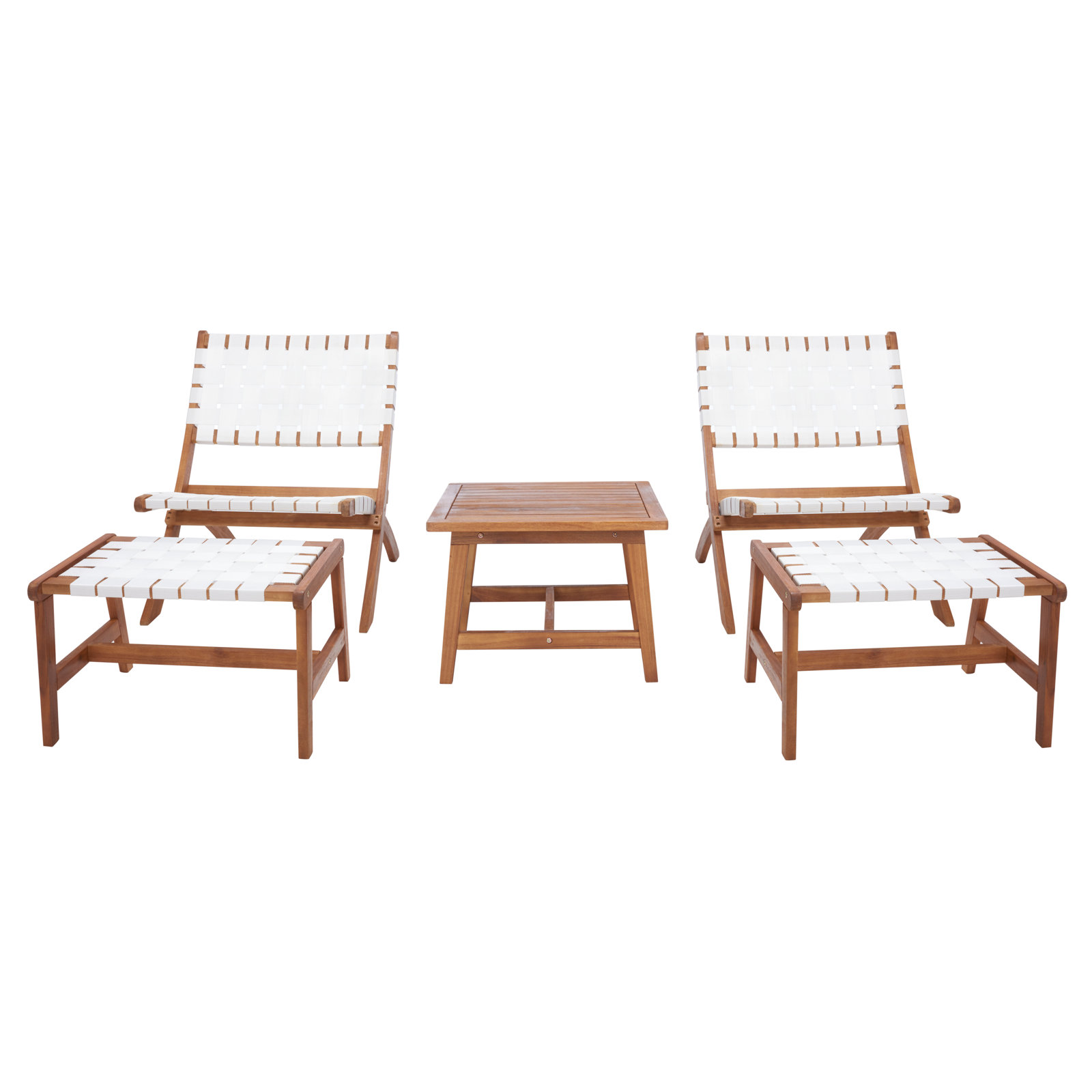 2-Person Acacia Patio Seating Group, Natural/White