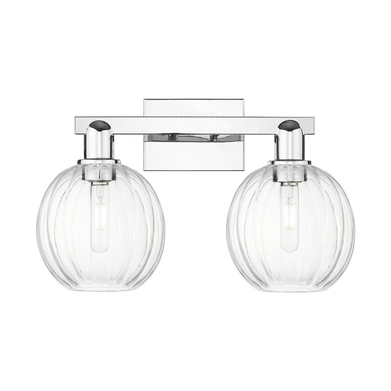 Eldon - Éclairage pour meuble-lavabo à abat-jour sphérique 16 po 2 lumières, Transparent, Chrome poli