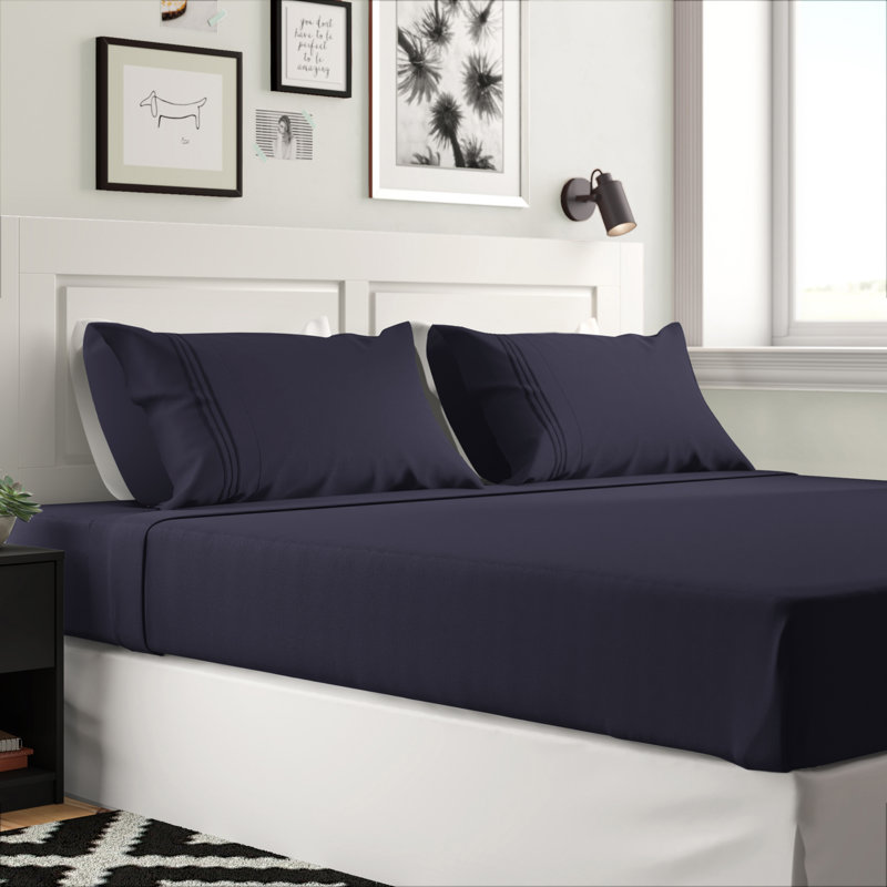 Navy Blue Queen Microfiber 4-Piece Bed Sheet Set