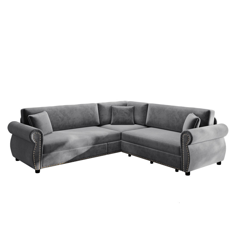 Canapé en L 88,2 po avec lit escamotable, Chenille gris