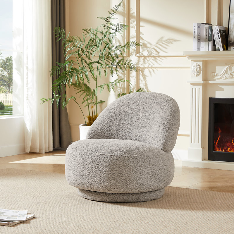 360° Swivel Boucle Barrel Chair, Gray Fabric