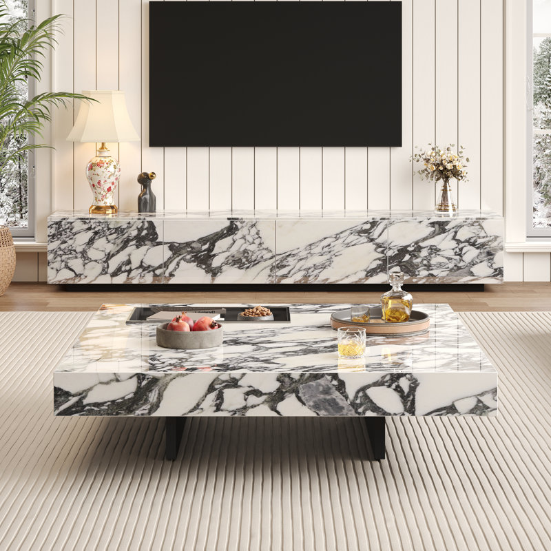 Briamarie 39.37'' Luxury Sintered Stone Square Coffee Table,Center Table with Stainless Steel Feet, White/Black
