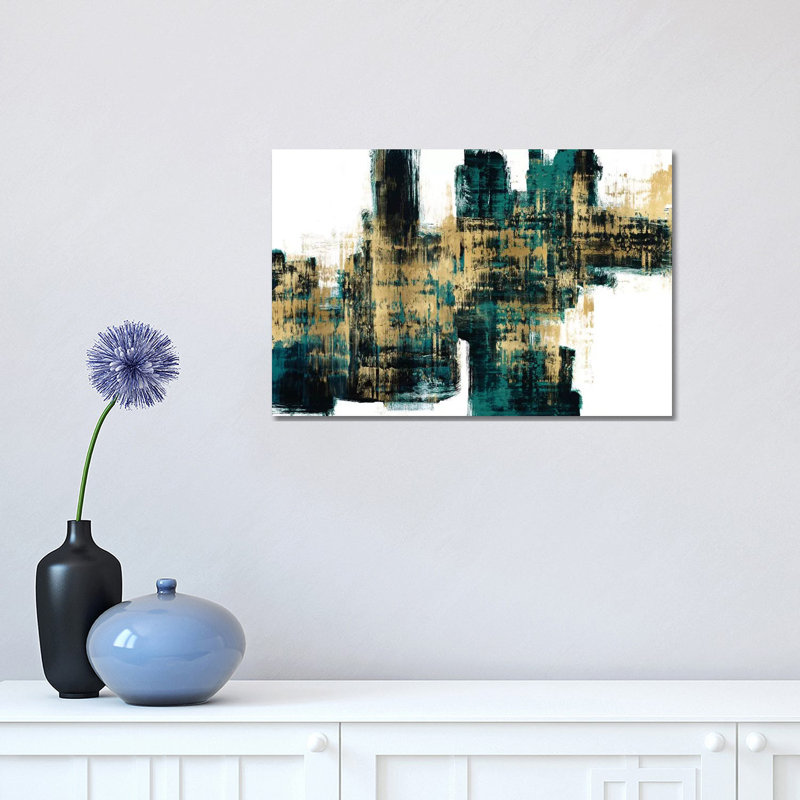 «Vibrant Gold On Teal» par Alex Wise - reproduction, H 12 po x l 18 po x 1,5 po