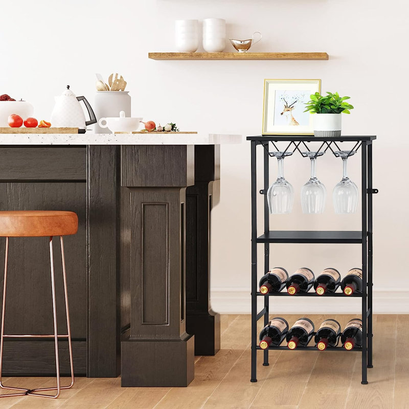 Adryonna 12 Bottle Floor Wine Bottle & Glass Rack in, Grey