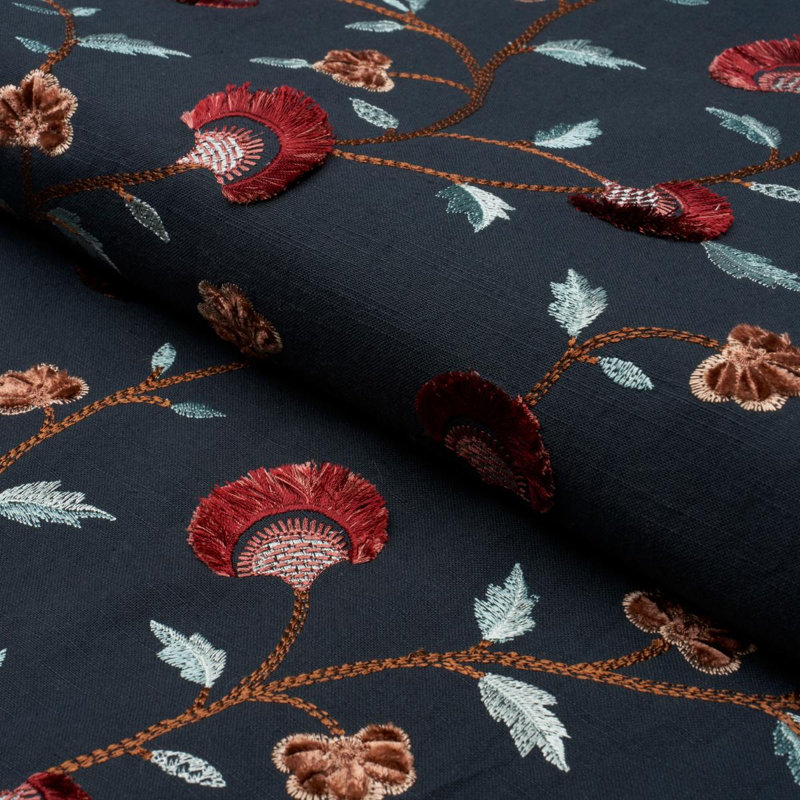 Lyla Embroidery Fabric, Midnight/Rouge