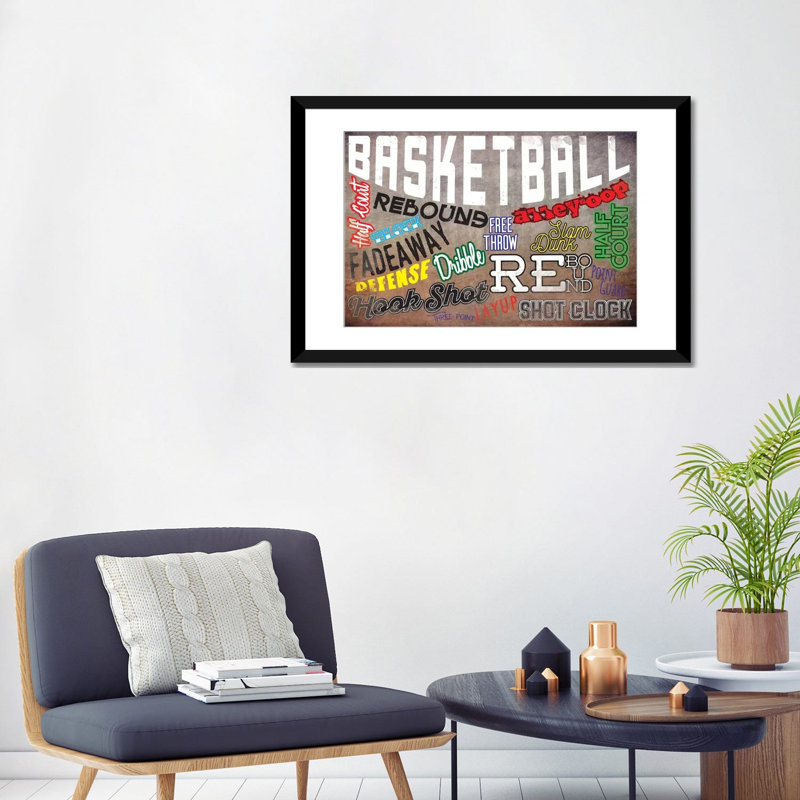 " Basketball Slang ", 24" H x 32" W x 1" D, Black Framed Fine Art Paper, White