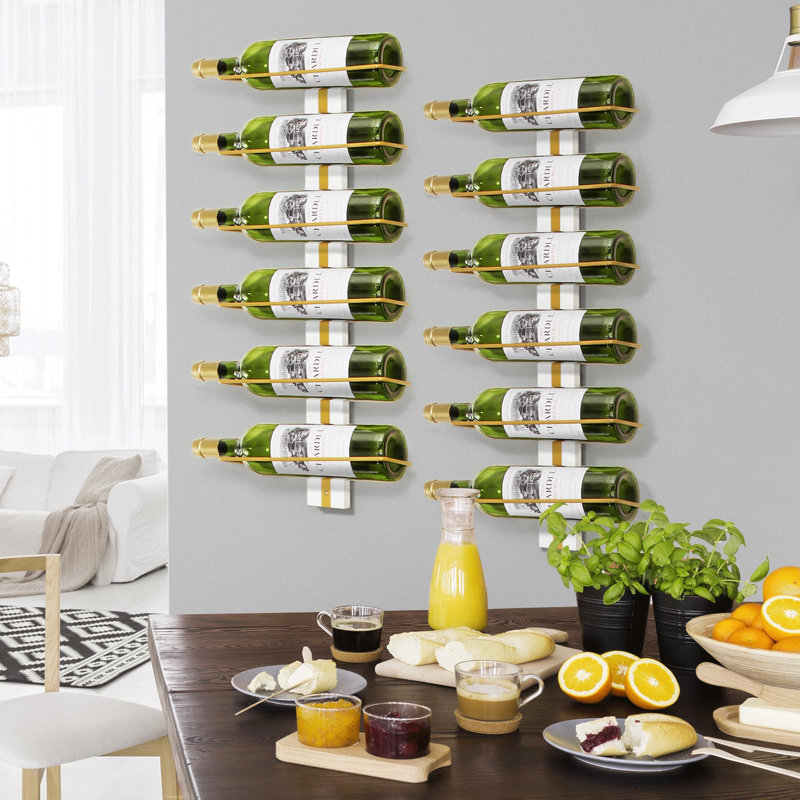 Sherwen 9 Bottle Wall Mounted Wine Bottle Rack, Gold