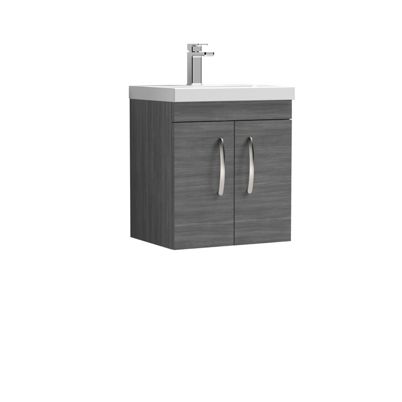 Athena 510mm Single Bathroom Vanity with Integrated Vitreous China Basin, Anthracite Woodgrain