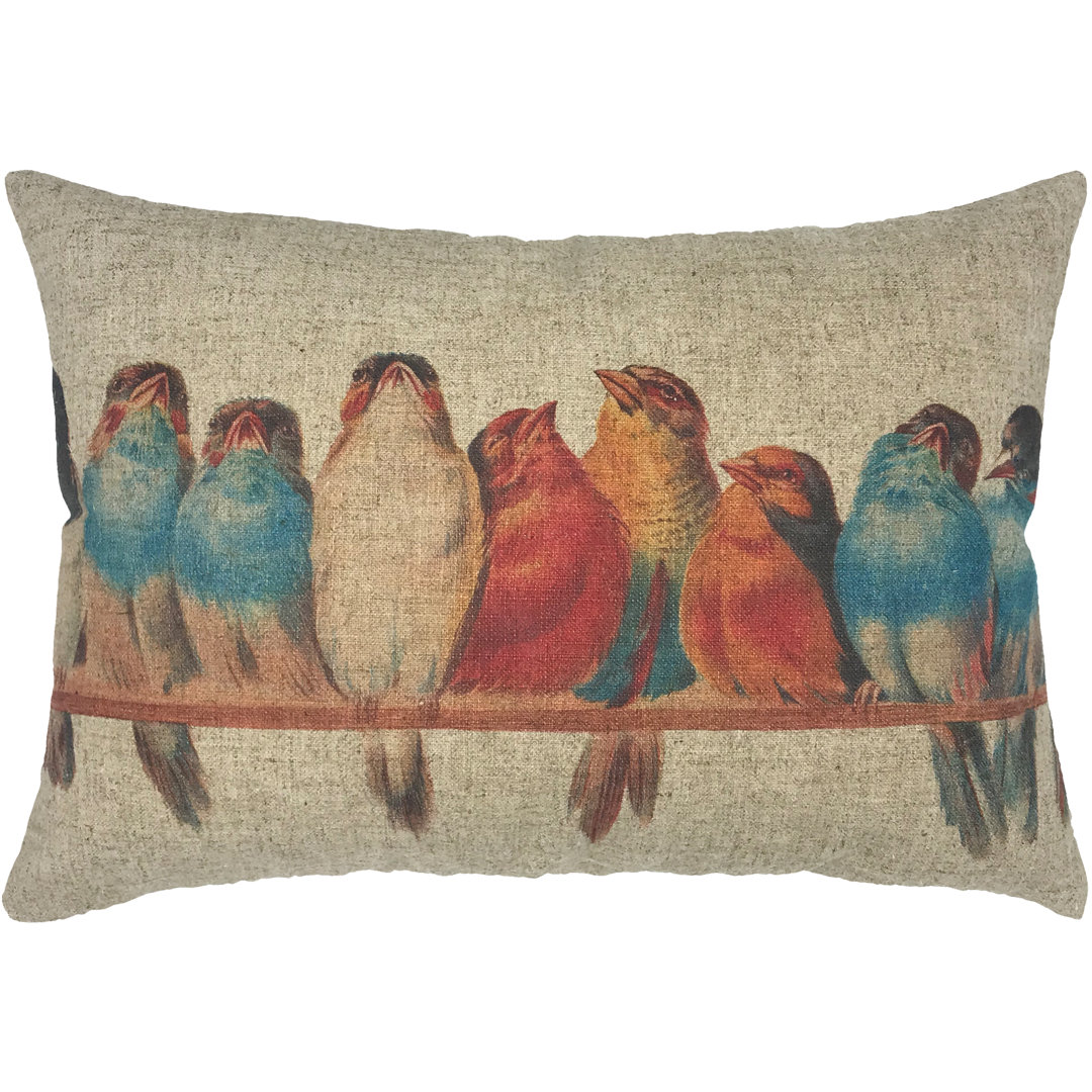  Birds Linen Lumbar Pillow TheWatsonShop