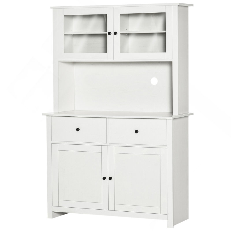 63.5" Kitchen Buffet With Hutch, Pantry Storage Cabinet With 4 Shelves, Drawers, Framed Glass Doors, Open Microwave Countertop