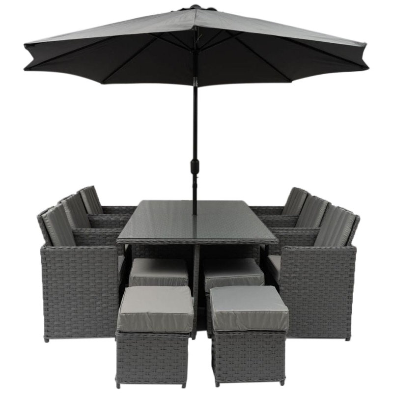 Awaiz 10 - Person Patio Dining Set Umbrella Hole Included Rectangular Table with Cushions Included