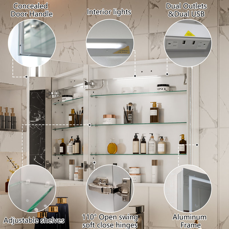 Armoire à pharmacie légère en aluminium encastrée / à fixation en surface avec miroir, H 30 po x l 30 po x P 5 po