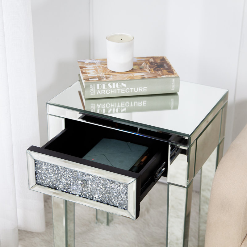 Table de bout en verre avec 1 tiroir Melle