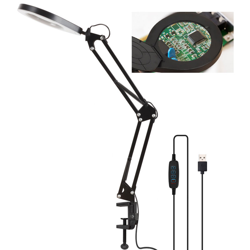 8X Magnifying Glass Desk Lamp Hands Free Magnifier with LED Light and Clamp for Reading, Craft, Repair, Close Work