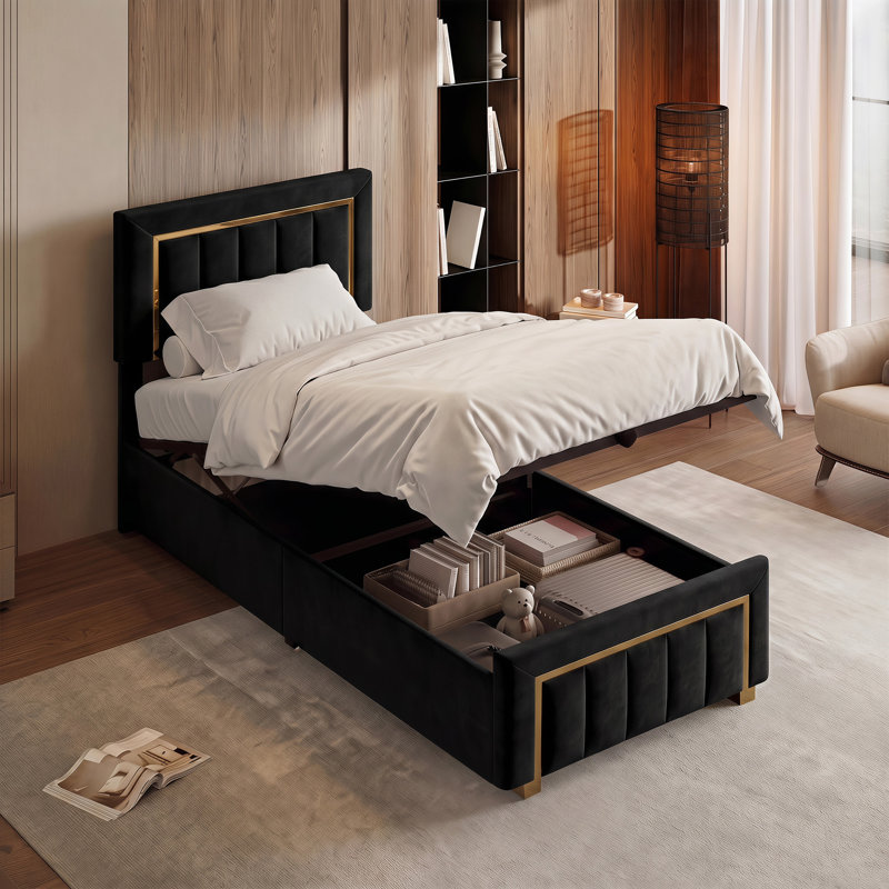 Bastin Upholstered Ottoman Storage Bed, Single (3'), Black