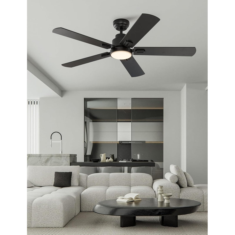 52 Inch Indoor Ceiling Fans With Lights And Remote Control, 6 Speeds Slient Reversible DC Motor, 3 Color Dimmable LED Light, Timer, 5 Blades