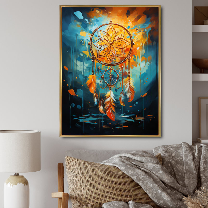 Mystic Dreamcatcher Dreamscape III - décoration murale Dream Catcher, H 20 po x l 12 po x P 1 po, Cadre flottant doré