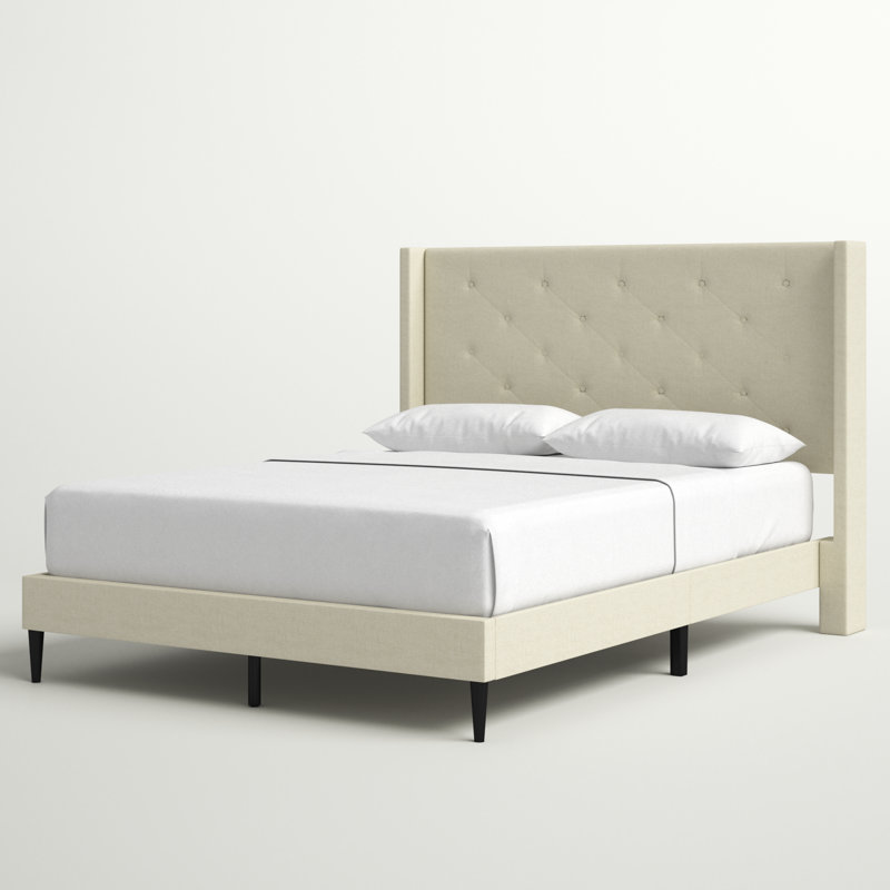 Amiliya Upholstered Wingback Bed, Beige, Queen