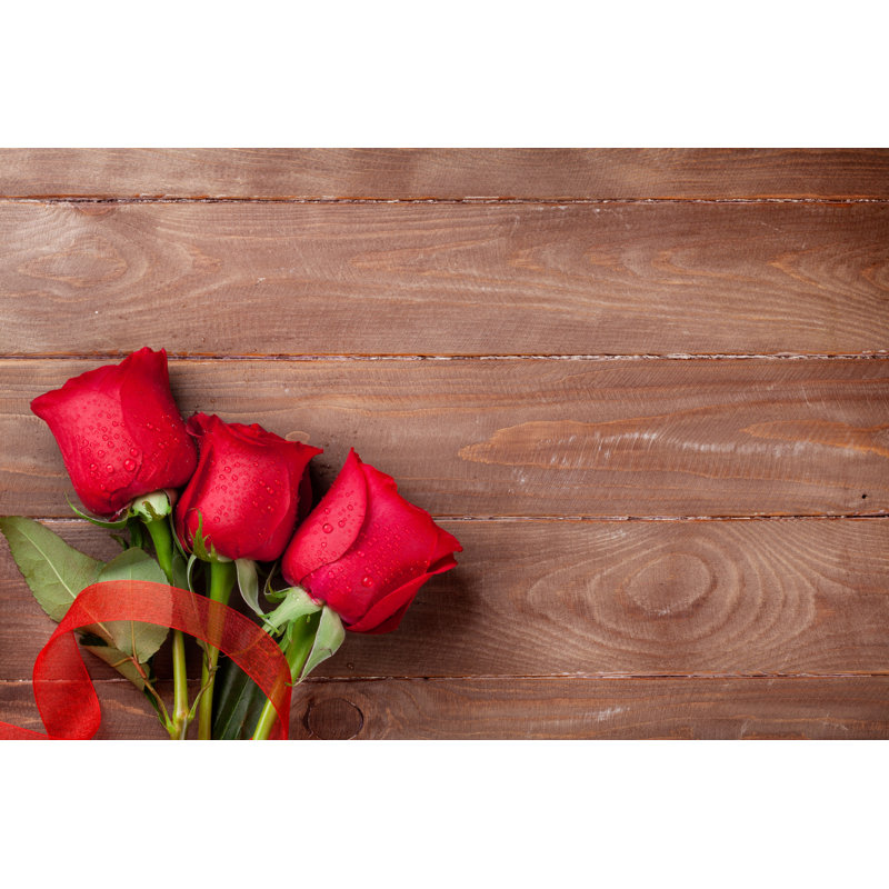 Red Roses On Wooden by Karandaev - Wrapped Canvas Print, 30cm H x 46cm W