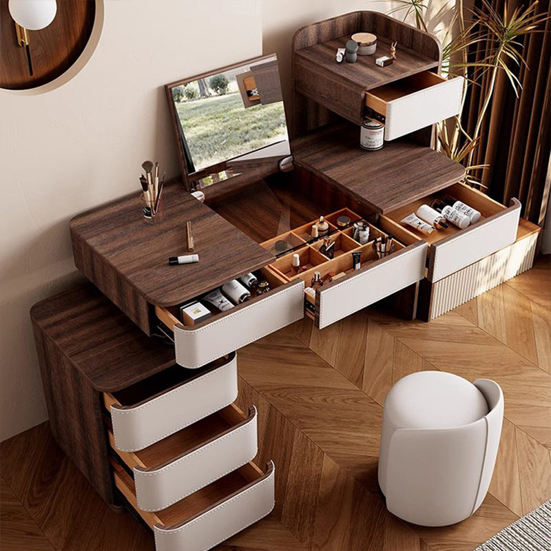 Coiffeuse avec miroir lumineux, 7 tiroirs, 1 chaise