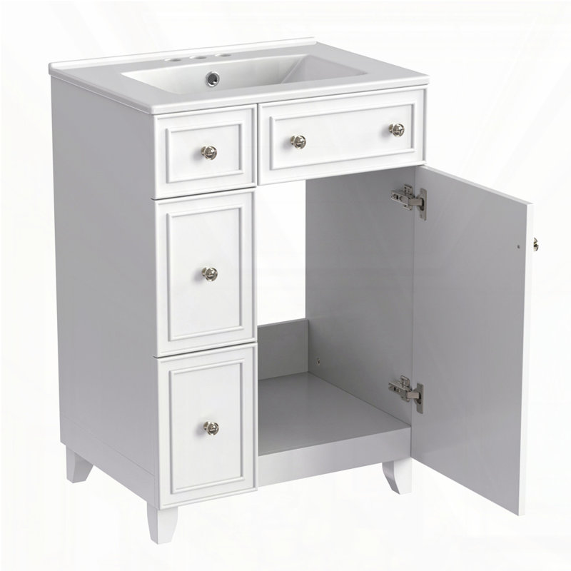Meuble-lavabo 24 po avec lavabo en céramique, Blanc, Or