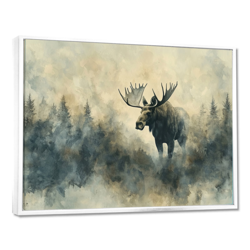 Gratianna Moose In The Mist Of Canada I - Moose, art mural, H 12 po x l 20 po, Reproduction avec cadre flottant, Blanc