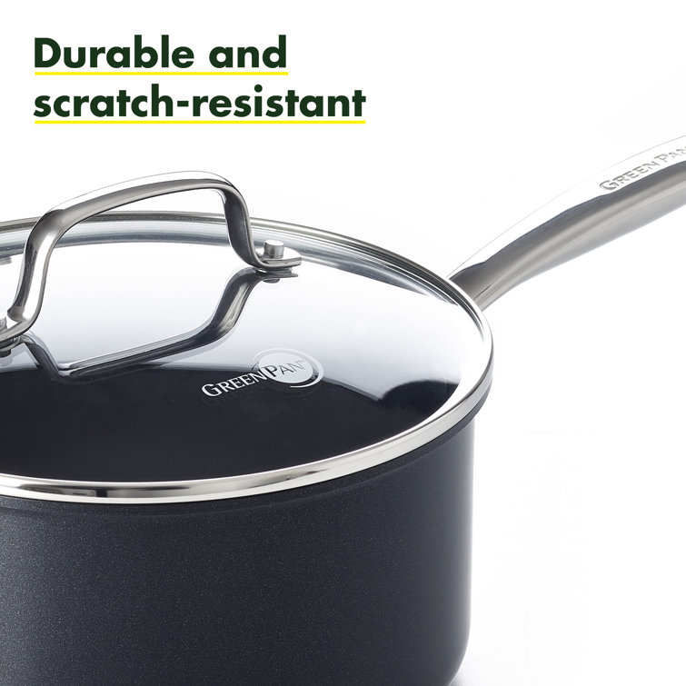 GreenPan Reserve Hard Anodized Healthy Ceramic Nonstick, 1.5QT and 3QT Saucepan  Pot Set with Lids, Gold Handle, PFAS-Free, Dishwasher Safe, Oven Safe,  Black