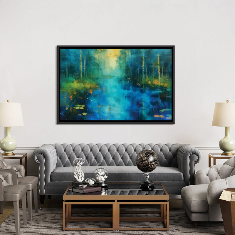 Symphony In Blue - Framed Wall Art Print, H 40 po x l 60 po, Reproduction encadrée sans passe-partout, Noir