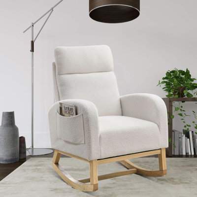 Khandaker Upholstered Rocking Chair with Wooden Rocking Legs and Side Storage Pockets for Bedroom and Living Room by Hokku Designs