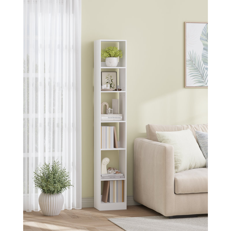 Bookcase, Tall Narrow Bookshelf, Wooden Bookcase with Open Storage Shelf, for Living Room, Home Office, Bedroom, White