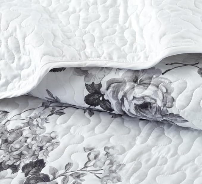 Andrena Bedspread with Pillow Shams Included, Single Bedspread + 1 Standard Pillow Sham, Floral, Grey