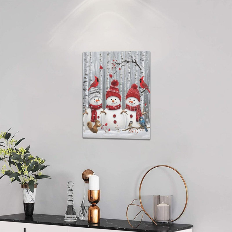 «Winter Snowmans», art mural sur toile sans cadre 24 po x 32 po