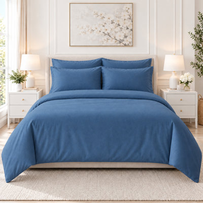 6-Piece Rayon from Bamboo Sheet Set, Cooling Soft Breathable Deep Pocket Bedding with Pillowcases Denim Blue Queen