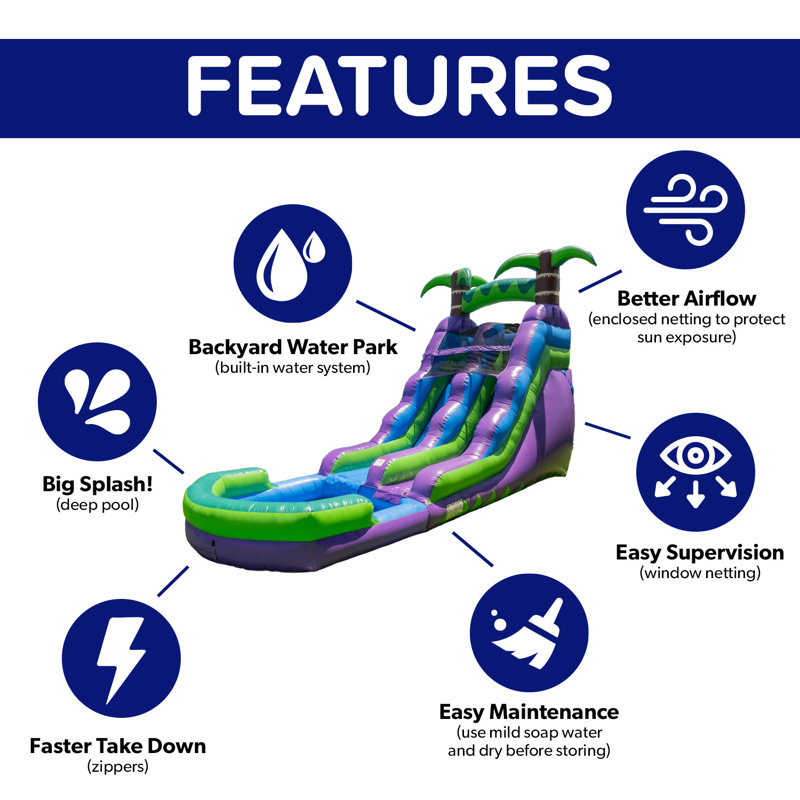 16' Purple and Green Tropical Inflatable Water Slide with Pool