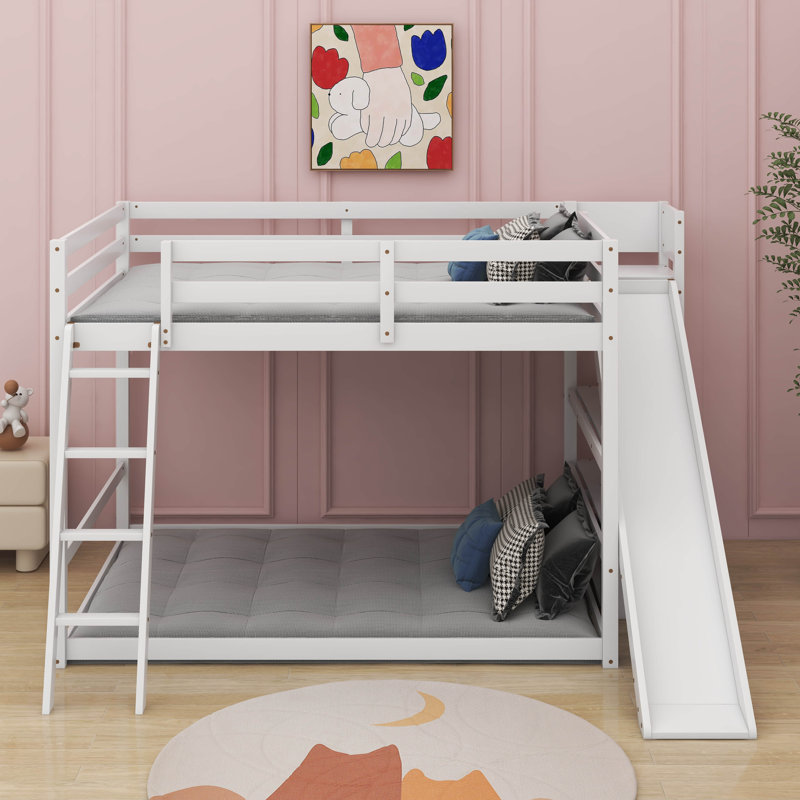 Lit superposé double avec échelle et tablettes, Blanc