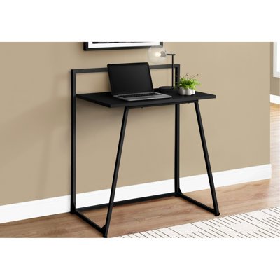 Contemporary Writing Desk For Small Home Office, 30"l, Black Laminate And Metal Modern Work 30" Length, With Base
