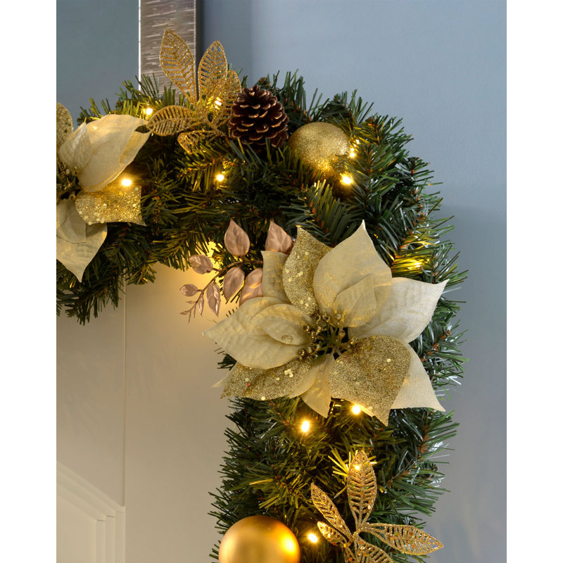 108cm Lighted Faux Garland with Lights, Cream/Gold