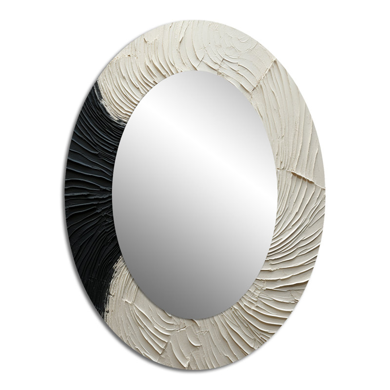 Minimalisme noir et blanc peinture réunion - miroir mural ovale côtier, 40 po x 30 po