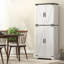 Armoire de cuisine 64 po avec capteur de mouvement, grande armoire de rangement, blanc, bois 64 po
