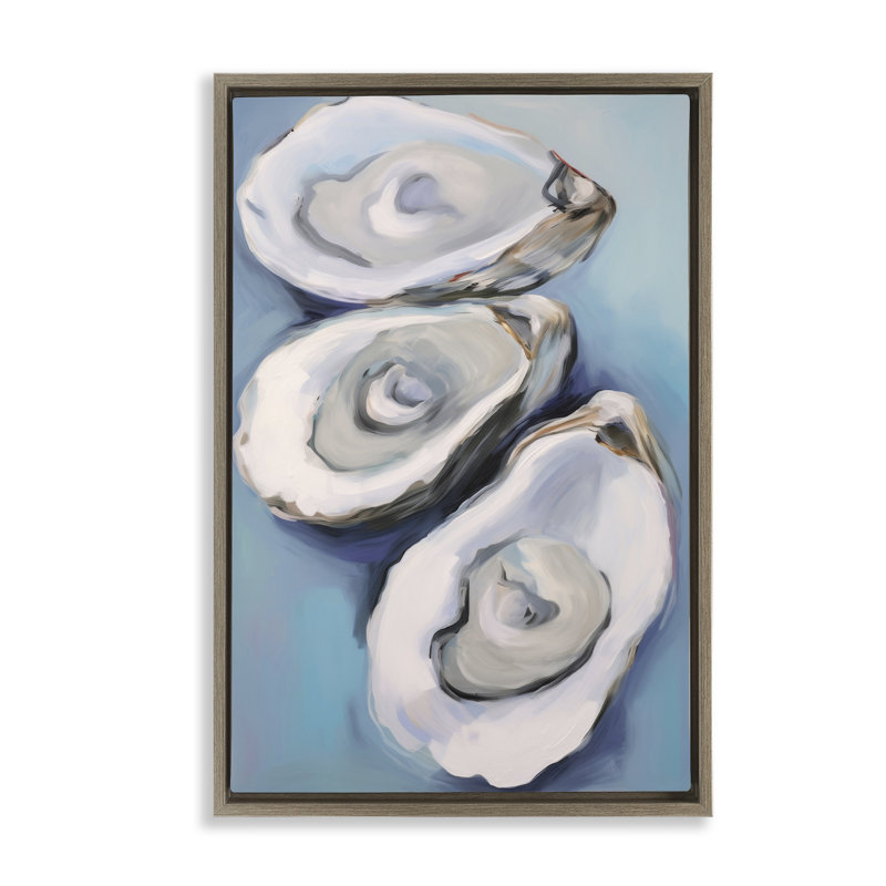 Toile flottante encadrée Oyster Seashell Trio par Petal Prints Design, Cadre flottant orme Montalcino, H 31 po x l 21 po