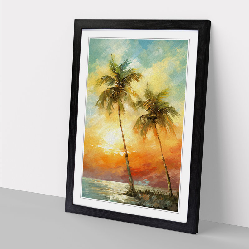 Palm Tree Impressionism - Single Picture Frame Print on Wood, Black Framed, 64cm H x 46cm W x 2" D