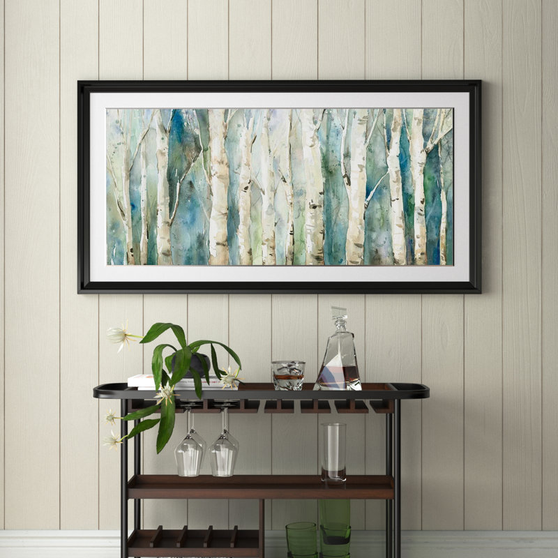 Birch River Walk - reproduction d'art encadrée de qualité supérieure - prête à être accrochée, Noir, H 14,5 po x l 26,5 po