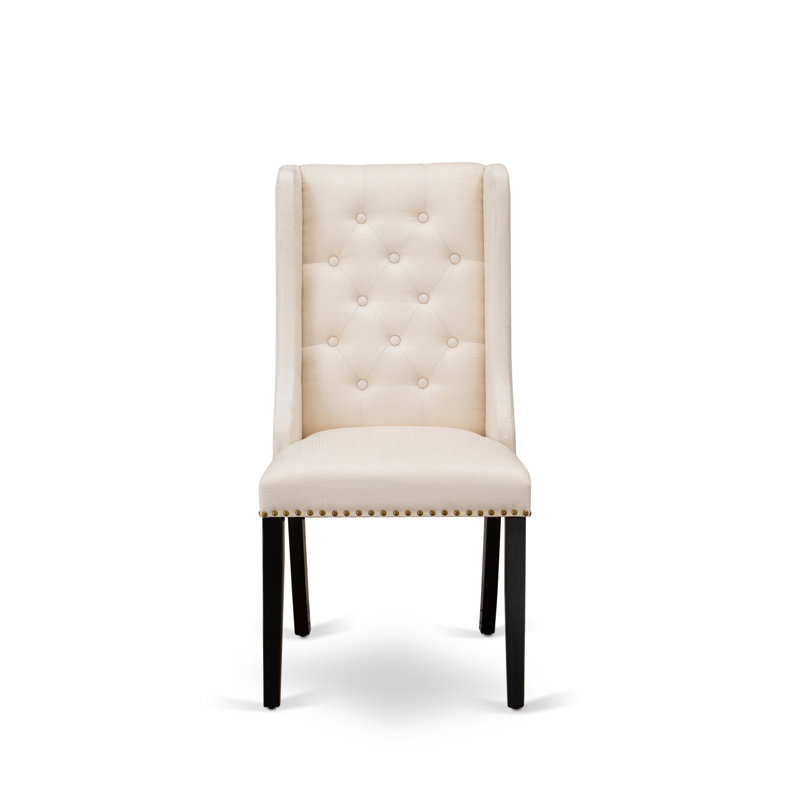 Forney Parson Dining Chairs - Button Tufted Nailhead Linen Fabric Padded Chairs, Set of 2,, Cream, Black